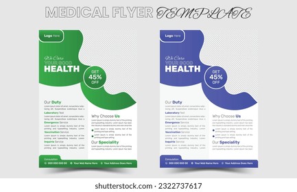 Creative corporate healthcare cover, back page a4 template design and flat icons for a report and medical brochure design, flyer, leaflets decoration for printing and presentation vector illustration