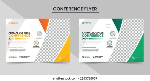 Creative Corporate Horizontal Business Conference Flyer Layout And Invitation Banner Template Design. Annual Corporate Business Workshop, Meeting, Training, Online Webinar Banner Template.