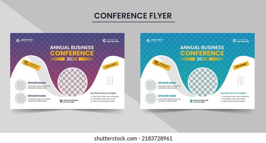 Creative Corporate Horizontal Business Conference Flyer Layout And Invitation Banner Template Design. Annual Corporate Business Workshop, Meeting, Training, Online Webinar Banner Template.