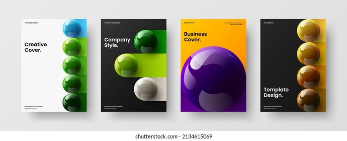 Creative corporate identity A4 vector design illustration composition. Simple realistic spheres postcard layout bundle.