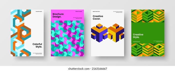 Creative corporate identity A4 vector design concept collection. Vivid mosaic shapes handbill illustration composition.