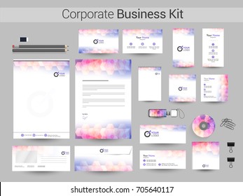 Creative Corporate Identity or Business branding kit including Letter Head, Business Card, Web Banner or Header, Notepad, CD, USB Flash Drive and Envelope.