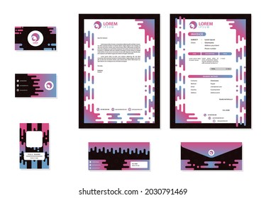 Creative Corporate Identity. Business Stationery Kit including Letter, Invoice, Name Tag, Business Card, and Envelope design.