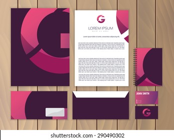 Creative corporate identity with logo design, letter G. Trendy stationery business concept. Vector illustration.