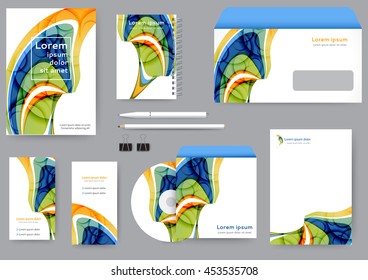 Creative corporate identity template with abstract lines and waves