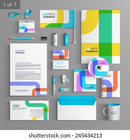 Creative corporate identity template design with color art elements. Business stationery