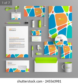 Creative corporate identity template design with color geometric elements. Business stationery