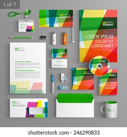Diseño creativo de plantillas de identidad corporativa con elementos de arte en color. Papel de negocios