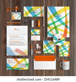 Creative corporate identity template design with color art elements. Business stationery