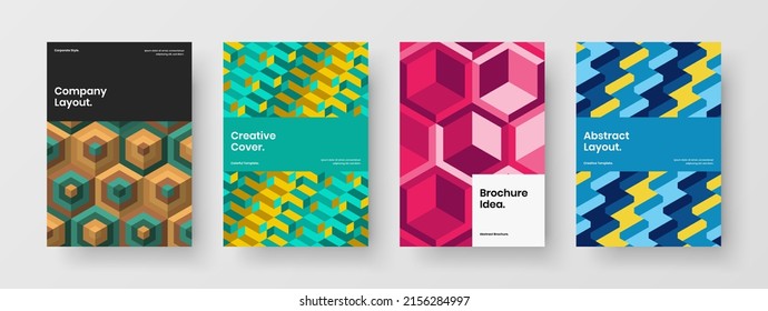 Creative corporate identity vector design layout set. Abstract mosaic tiles company brochure template bundle.