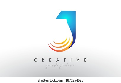 Creative Corporate J Letter Logo Icon Design With Blue and Yellow Vector Illustration and Swoosh Slice Lines.