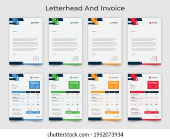 Creative Corporate letterhead and invoice design, business Brand identity stationery design, invoice and letterhead template vector format with different color.