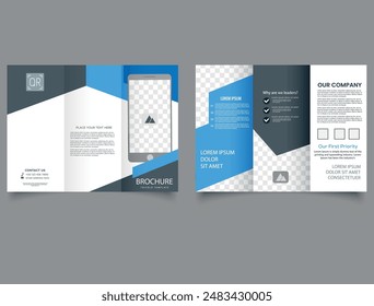 Creative corporate modern business trifold brochure template. Mobile app promotion .