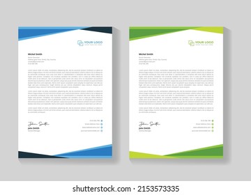 Creative Corporate modern letterhead design template with blue, and green colors.