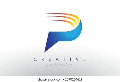 Creative Corporate P Letter Logo Icon Design With Blue and Yellow Vector Illustration and Swoosh Slice Lines.