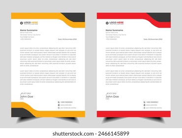 Creative Corporate professional letterhead design template with red and yellow color. 
modern  abstract business proposal clean letterhead design  for your project.  newsletter ,corporate  resume