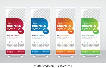 Creative corporate roll up banner design for business advertising purposes, pull up, standee, signage display banner cover for marketing promotion, vector layout template bundle set