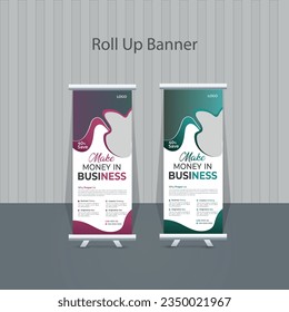 Creative Corporate Roll-Up Banner design or pull-up banner template vector, abstract background, modern x-banner, rectangle size for Advertising and Multipurpose Use with two Color Variations
