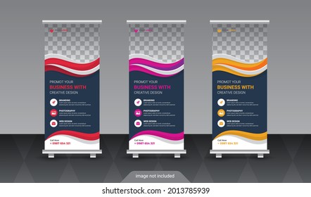 creative corporate round ellipse shape roll up standee banner template. creative geometric background for photo and text placement. eps 10. modern Roll up banner stand template design 