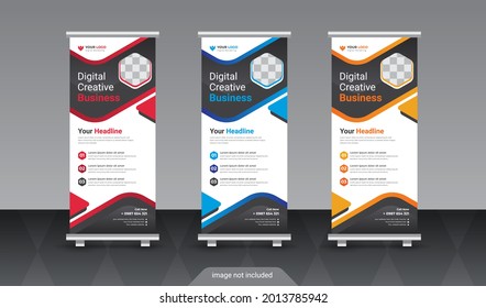 kreative Rundellipse-Form-Roll-up-Standard-Banner-Vorlage für Unternehmen. kreativer, geometrischer Hintergrund für Foto- und Textplatzierung. eps10. modernes Design für Roll-Up-Banner-Ständer 