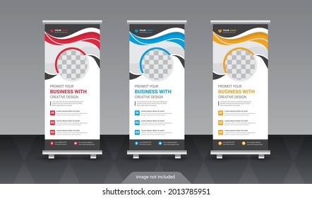 forma de elipse de redondeo corporativo creativo acumular plantilla de banner estándar. fondo geométrico creativo para la colocación de fotos y textos. 10. diseño moderno de la plantilla de soporte de banner Rolup up 