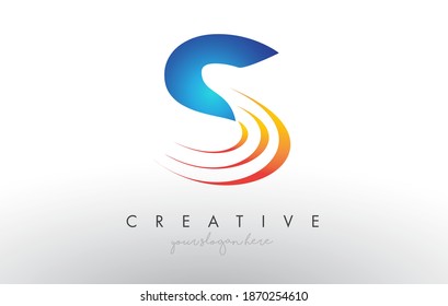Creative Corporate S Letter Logo Icon Design With Blue and Yellow Vector Illustration and Swoosh Slice Lines.