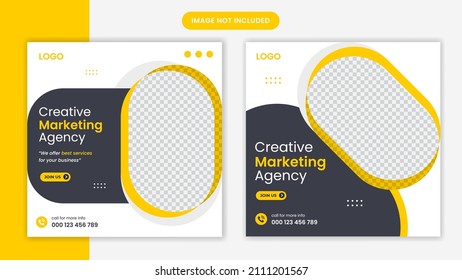 Creative corporate social media post template set with yellow shapes business flyer, poster, leaflet, banner