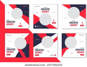 Conjunto de publicaciones en medios sociales creativos corporativos, colección única de plantillas de negocio, conjunto de publicidad cuadrada vectorial de marketing digital