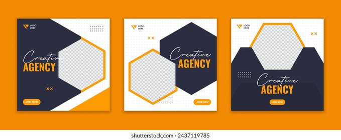 Creative corporate social media post design, business online square layout. Hexagon shape abstract vector template 