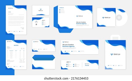 Juego de diseño de estacionería corporativa creativa, diseño de membrete de color comercial, factura, vector de sobre