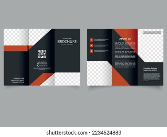 Creative corporate trifold brochure. Dark design. Vector template. Advertising leaflet.