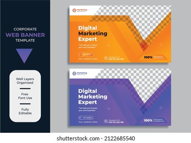 Banner Web corporativo creativo para la plantilla de promoción de marketing digital vector premium
