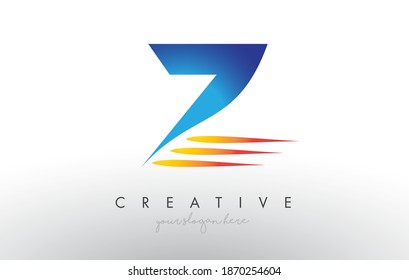Creative Corporate Z Letter Logo Icon Design With Blue and Yellow Vector Illustration and Swoosh Slice Lines.