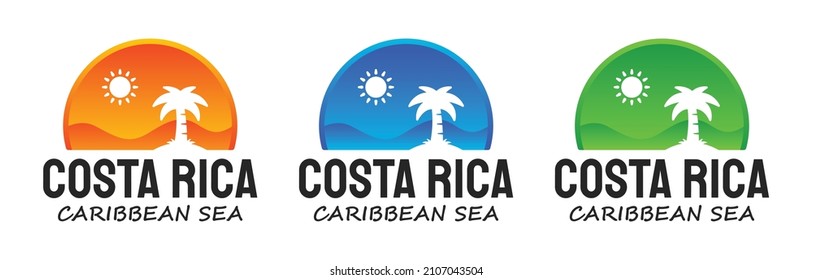 Creative Costa Rica logo and t shirt design vector. Beach, sun and palm tree.