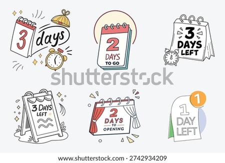 Creative countdown calendar icons for 3, 2, 1 days left