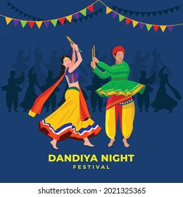 creative couple playing dandiya at garba night Event vector 