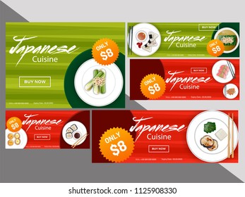 Creative Coupon oder Gutschein mit köstlicher Food-Illustration für das japanische Restaurant Cuisine.