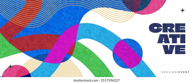 Modelo de design de capa criativa ou banner com estilo colorido e mínimo para identidade, marca, propaganda ou promoção. Design de layout abstrato com efeito de textura