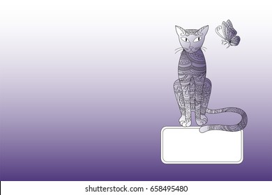 Creative cover design with hand drawn patterned cat for decorate book, notebook, sketchbook, copybook, case, stationery. Cover A5 template with back. EPS 10.