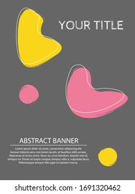 Diseño creativo de portada con figuras rosas y amarillas sobre fondo blanco. Banner publicitario con formas geométricas elegantes.  