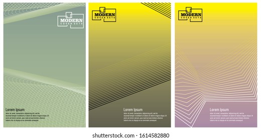 Creative cover design template set with abstract lines. Colorful gradients. Background for banner, flyer, catalog, poster, brochure, book, etc. Vector Illustration