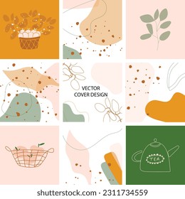 Creative cover design vector for Instagram story template ,Social media posts, Story and photos, Editable collection backgrounds with Abstract elements, greens, a kettle of apples
