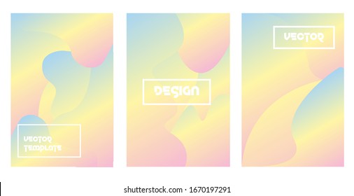 Creative cover design vector set template with fluid elements.  Gradient colors from soft yellow, blue, pink. 