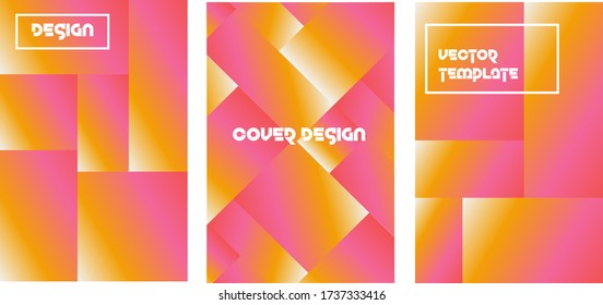 Creative cover design vector set template with geometric elements.  Gradient illustration with yellow, pink colors.