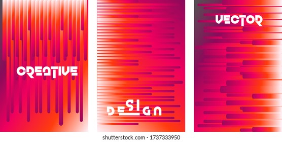 Creative cover design vector set template with geometric elements.  Gradient illustration with pink, orange, purple colors.