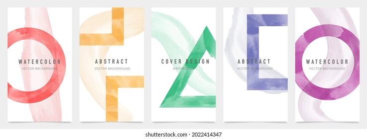 Creative cover design vector set. Watercolor book cover design, Abstract art design with colorful watercolor background. Can be use for poster, wall arts, magazine,  brochure , banner and website.