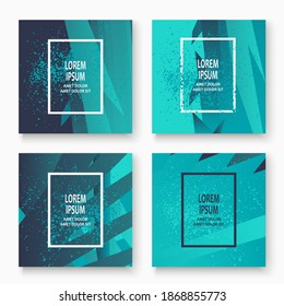 Creative Cover Frame Design Farbe Explosion Platter Vektorgrafik. Neon unscharfe blaue türkisfarbene Farbverlauf-Aquarell abstrakte Schablonenbroschüre. einfarbige Linien, Muster, geometrischer Hintergrund