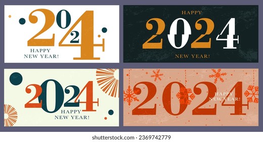 Creative Cover Happy New Year and Merry Christmas with Set Numbers 2024 Year. Abstract Background for Web Banners, Social Media Posts, Posters, or Banners in Gold, Green, Black Colors.