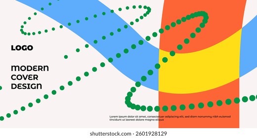 Creative cover or horizontal poster in modern minimal style for corporate identity, branding, social media advertising, promo. Layout design template with dynamic colorful overlay lines and dots