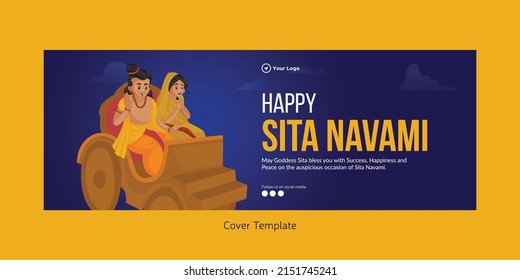 Diseño creativo de portada de la plantilla de estilo de caricatura de Happy Sita Navami.